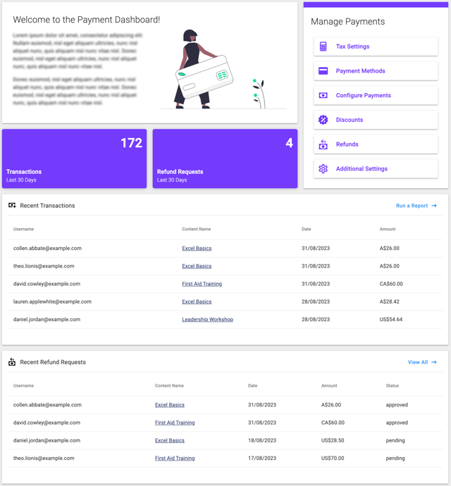Payment dashboard