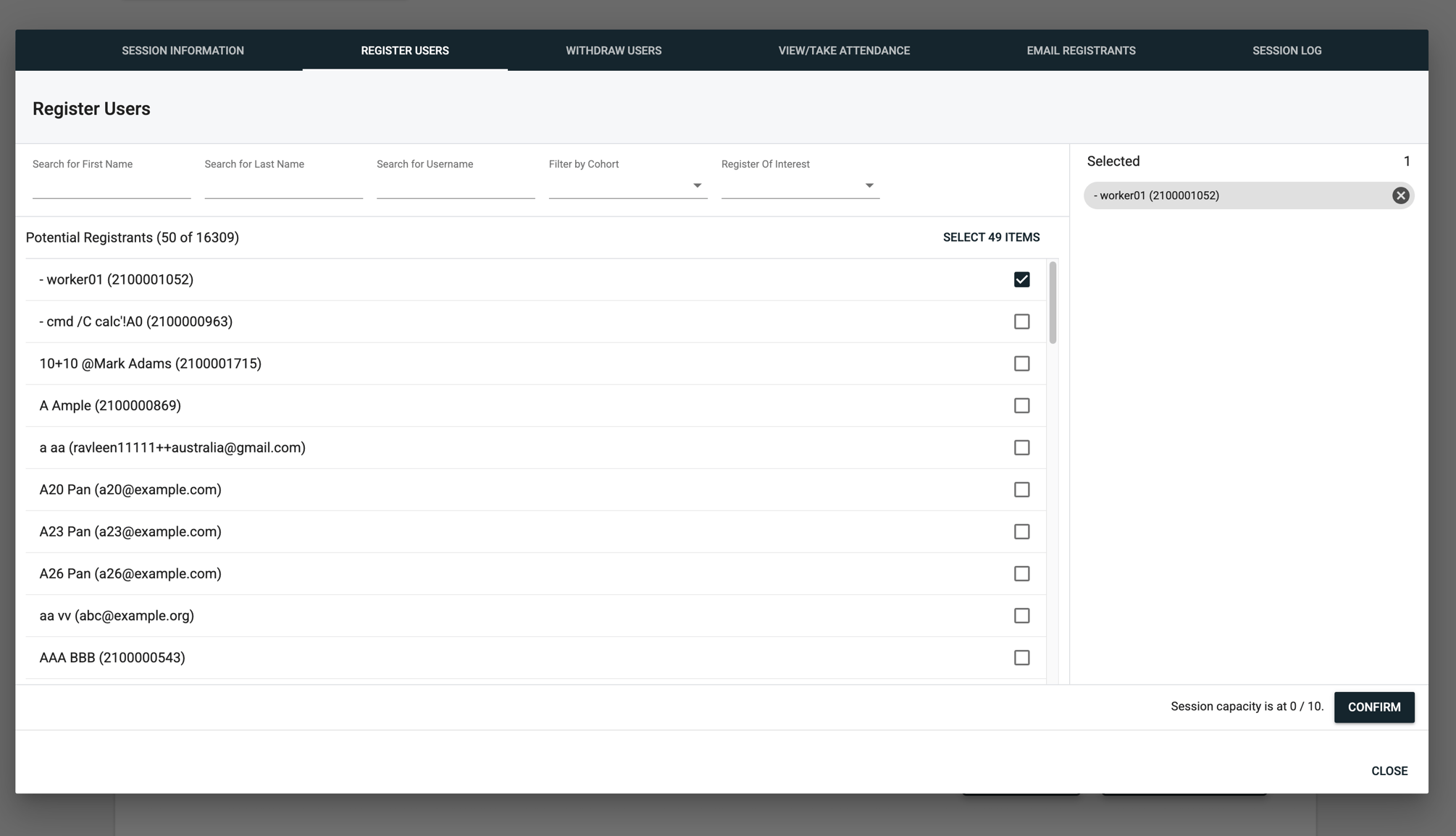 How to Register/Withdraw a User from a Live Learning Session