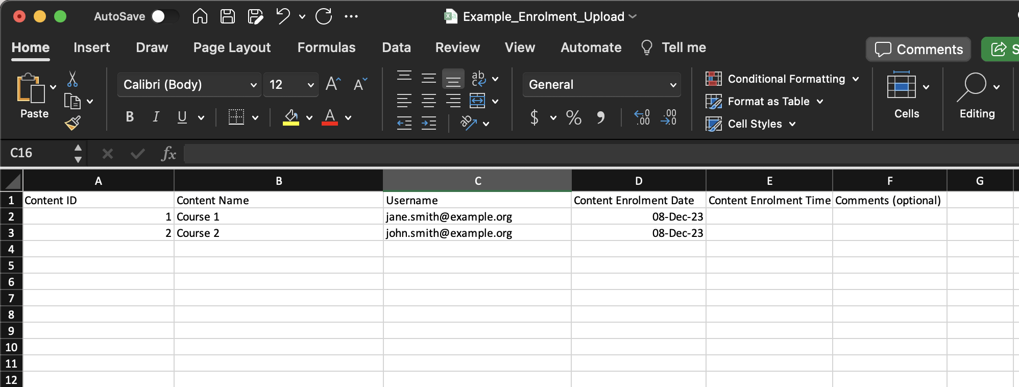 Bulk Course Enrolment Upload
